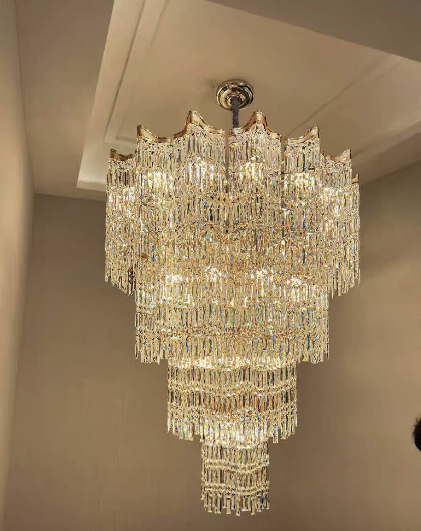 Extra Large Luxury Multi-Tiered Crystal Chandelier in Gold Finish for Foyer / staircase