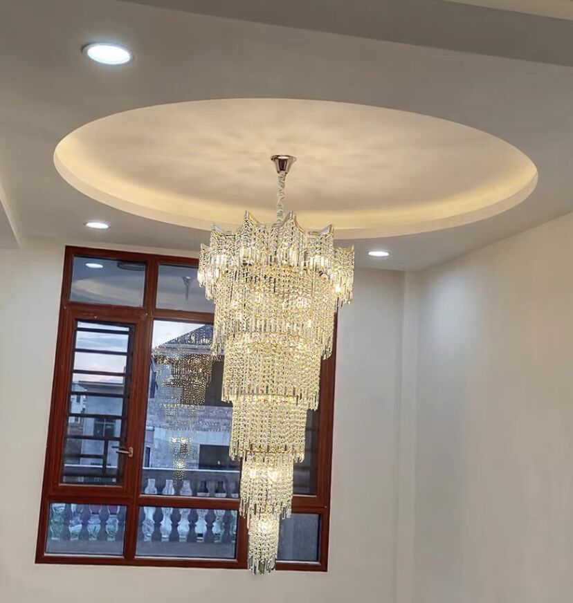 Extra Large Luxury Multi-Tiered Crystal Chandelier in Gold Finish for Foyer / staircase