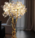 Luxury Creative White Ceramic Ginkgo Biloba Copper Branch Tree Floor Lamp for Living Room and Bedroom