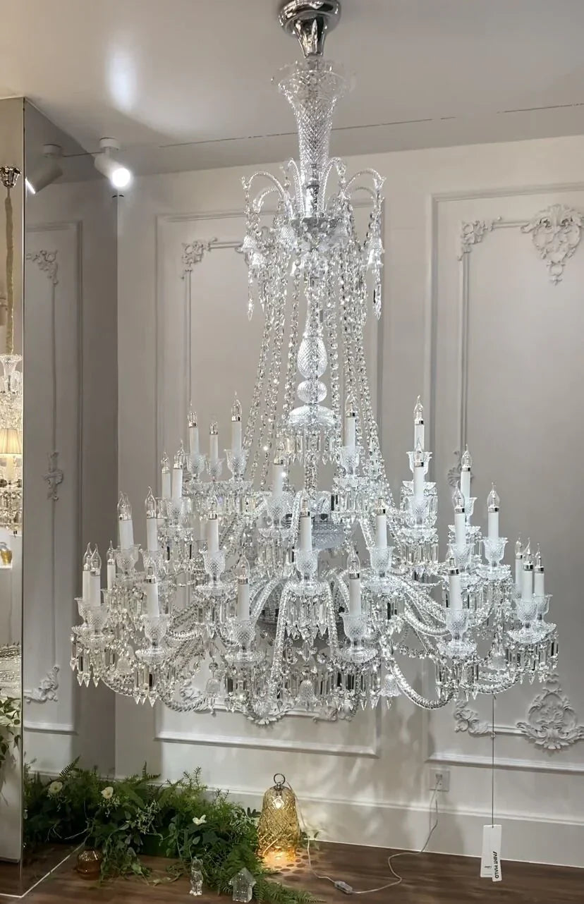 Light Luxury Classic Long Version Tiered Candle Light Crystal Chandelier for High-Ceiling Rooms / living Room