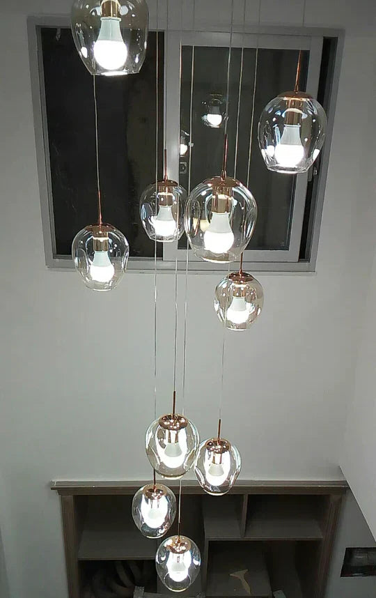 Modern Nordic Spiral Glass Chandelier with Chrome Finish – Luxury Decorative Light for Staircase and Hallway