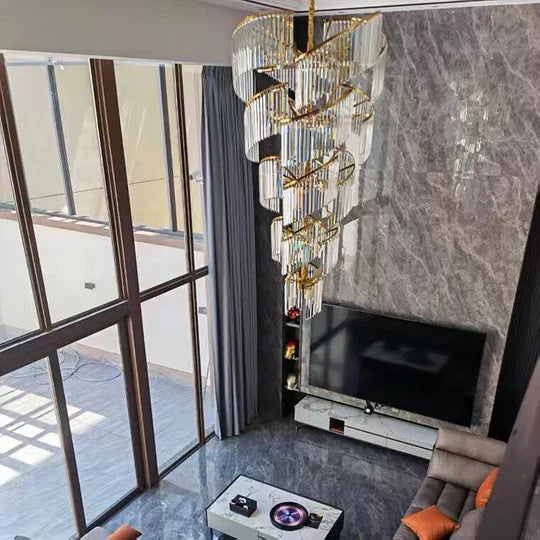 Oversized Modern Designer Creative Multi-Tiered Luxury Spiral Crystal Chandelier for