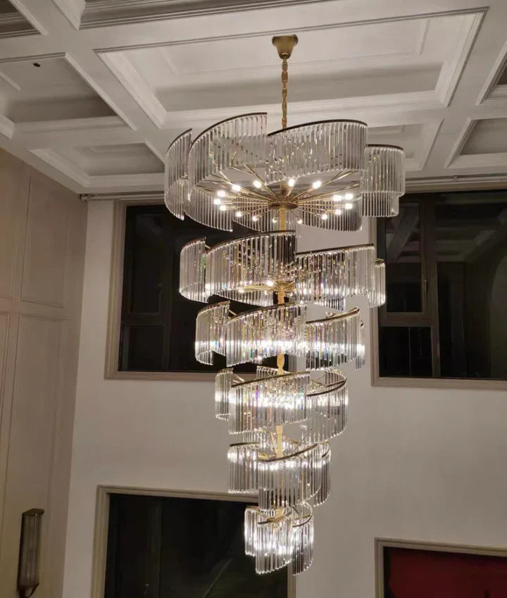 Oversized Modern Designer Creative Multi-Tiered Luxury Spiral Crystal Chandelier for