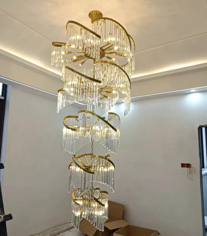 Oversized Modern Designer Creative Multi-Tiered Luxury Spiral Crystal Chandelier for