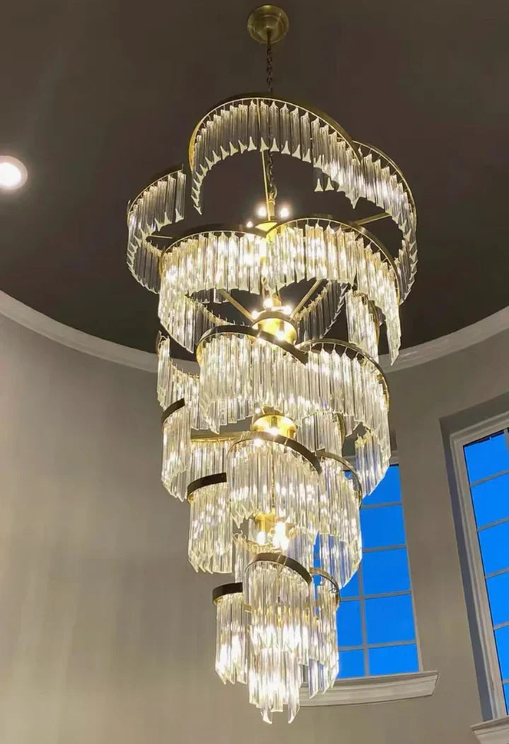 Oversized Modern Designer Creative Multi-Tiered Luxury Spiral Crystal Chandelier for