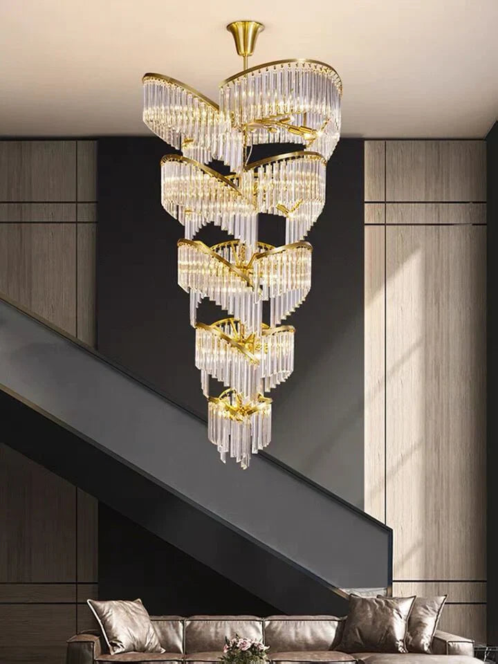 Oversized Modern Designer Creative Multi-Tiered Luxury Spiral Crystal Chandelier for