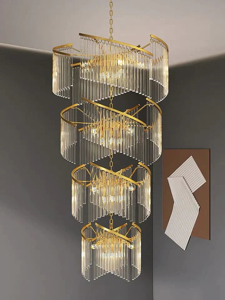 Oversized Modern Designer Creative Multi-Tiered Luxury Spiral Crystal Chandelier for