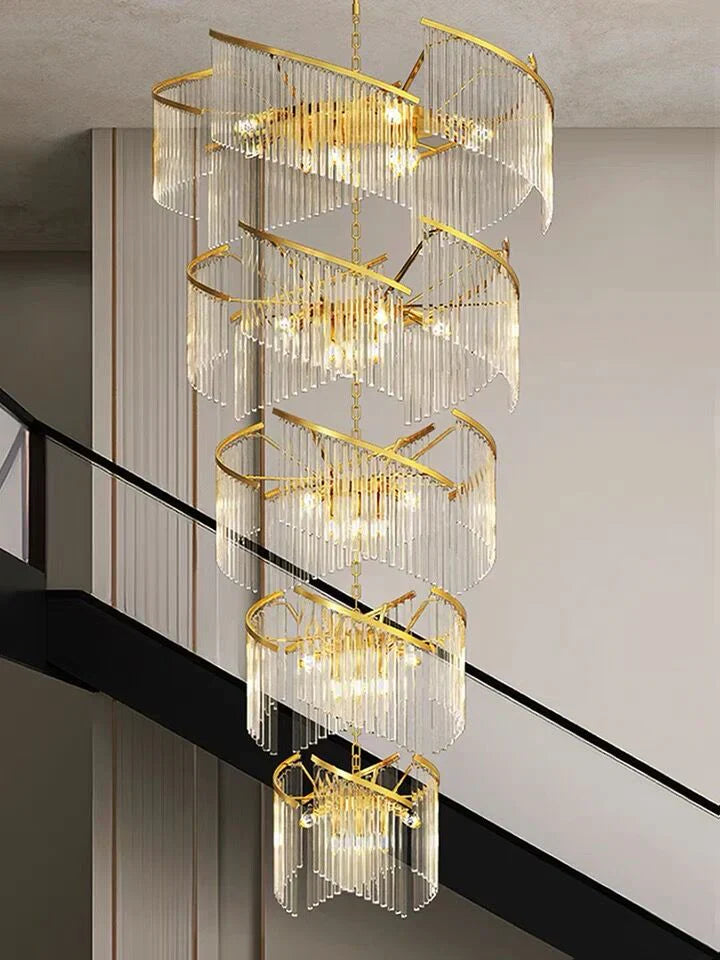 Oversized Modern Designer Creative Multi-Tiered Luxury Spiral Crystal Chandelier for