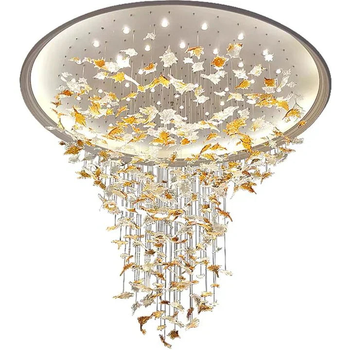 Oversized Art Design Autumn Maple Leaf Glass Chandelier for Dining Table / hallway / entryway Light