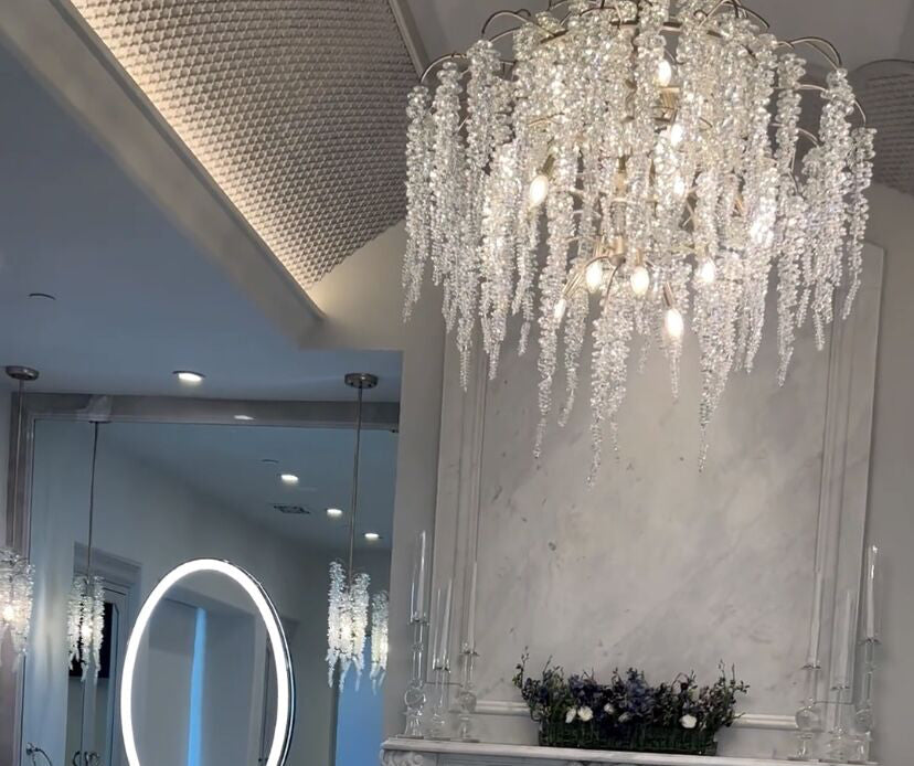 Light Luxury Silver Flower Branch Chandelier with Icicle Details