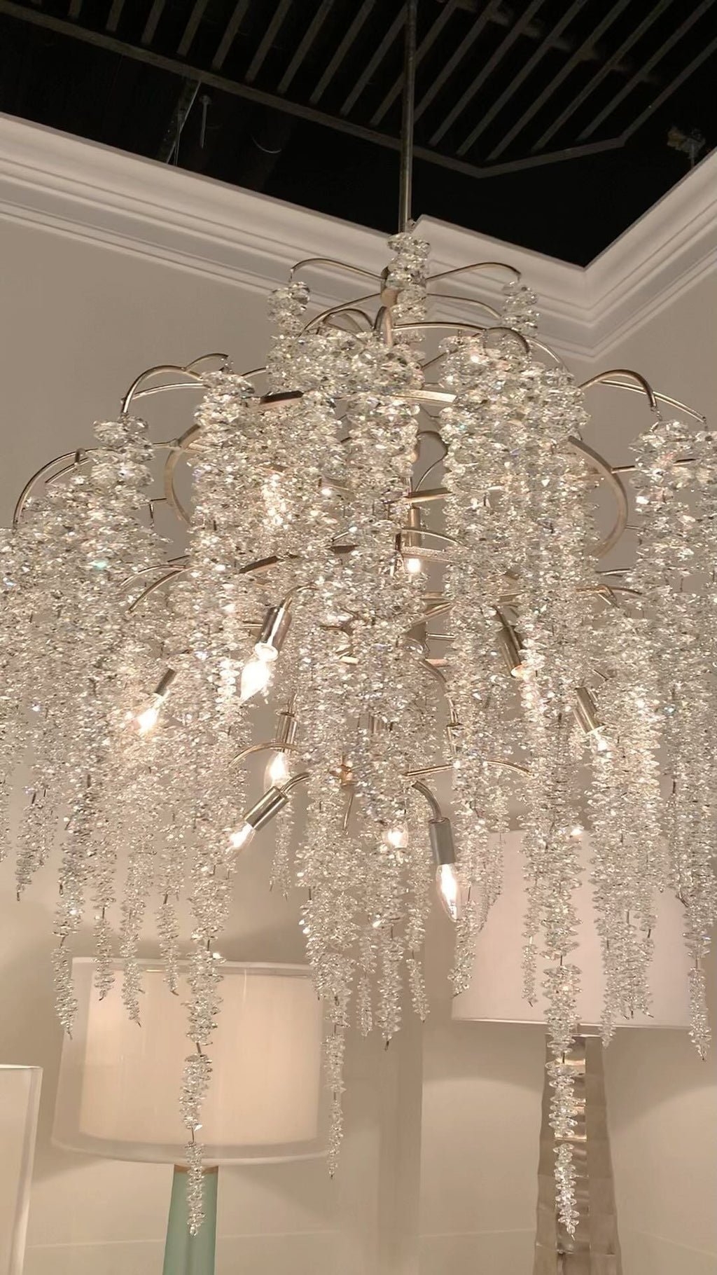 Light Luxury Silver Flower Branch Chandelier with Icicle Details