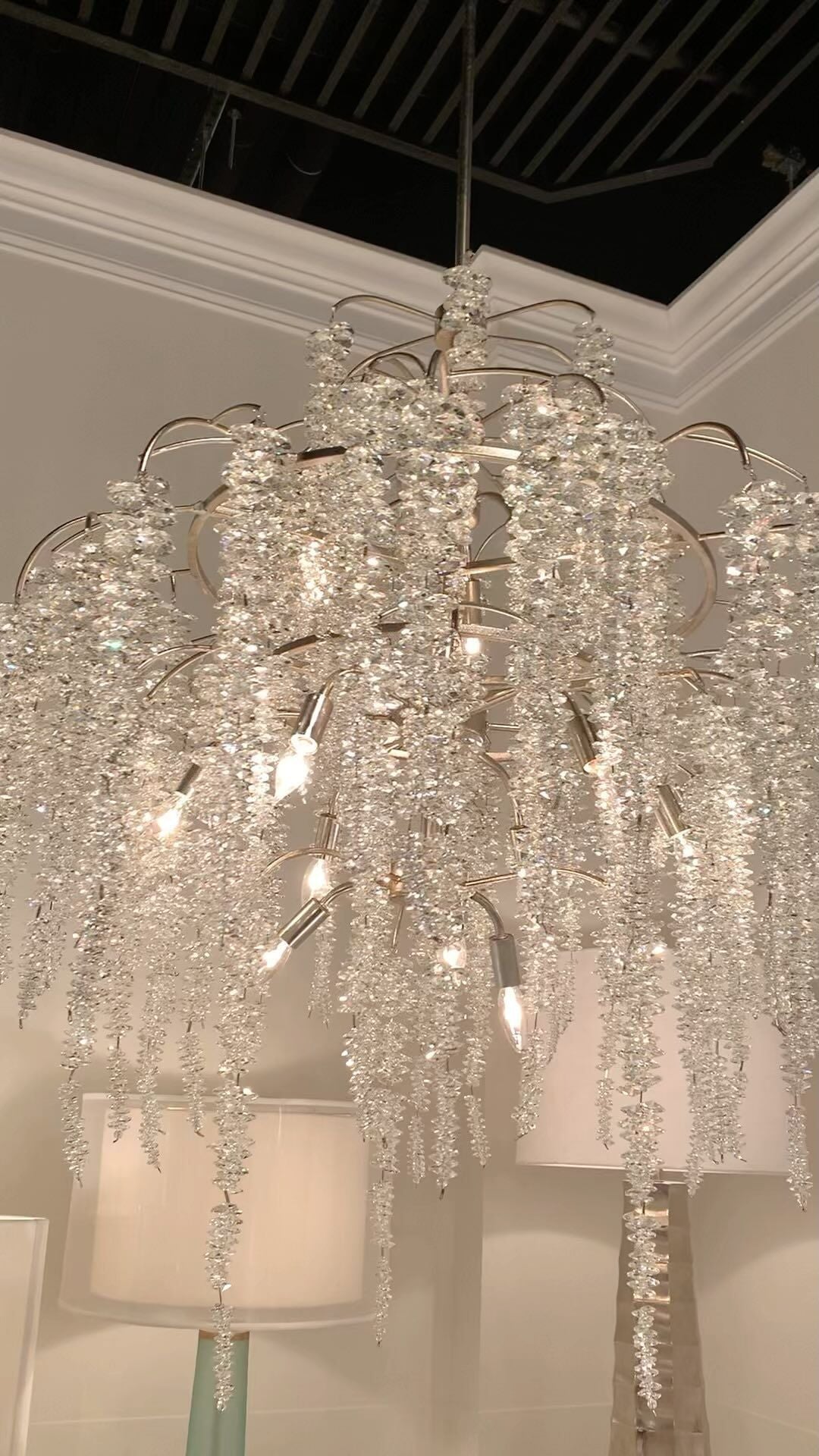 Light Luxury Silver Flower Branch Chandelier with Icicle Details