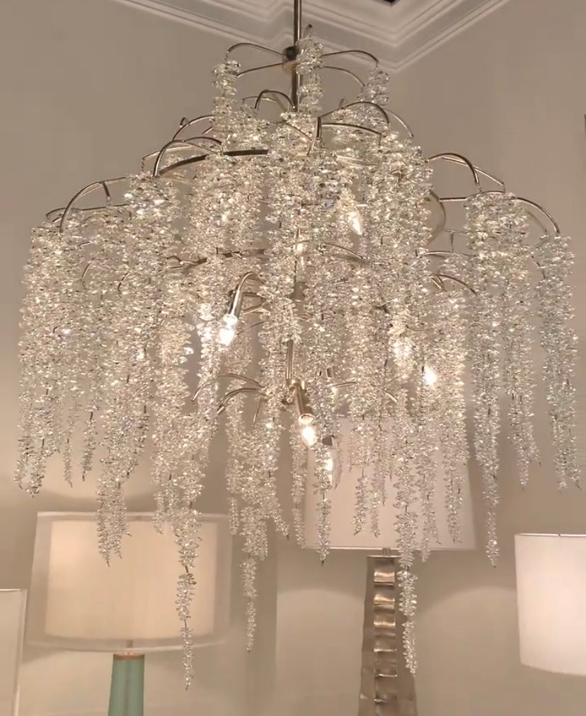 Light Luxury Silver Flower Branch Chandelier with Icicle Details