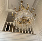 Stunning Oversized Luxury Golden Metal Candle Crystal Tassel Chandelier for High-Ceiling Staircase / entryway