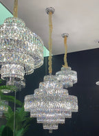 Delicate Light Luxury Multi-Layers Silver Round Crystal Chandelier for Living / dining Room / bedroom /