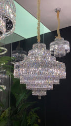 Delicate Light Luxury Multi-Layers Silver Round Crystal Chandelier for Living / dining Room / bedroom /