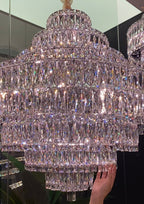 Delicate Light Luxury Multi-Layers Silver Round Crystal Chandelier for Living / dining Room / bedroom /
