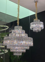 Delicate Light Luxury Multi-Layers Silver Round Crystal Chandelier for Living / dining Room / bedroom /