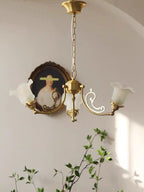 American Retro Vintage Flower Branch Glass and Copper Chandelier for Bedroom and Living Room