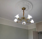 American Retro Vintage Flower Branch Glass and Copper Chandelier for Bedroom and Living Room