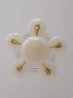 Mid-Century Scandinavian American Vintage White Opal Brass Chandelier for Living Room / bedroom
