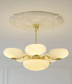 Mid-Century Scandinavian American Vintage White Opal Brass Chandelier for Living Room / bedroom