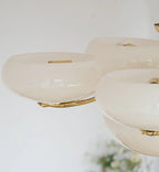 Mid-Century Scandinavian American Vintage White Opal Brass Chandelier for Living Room / bedroom