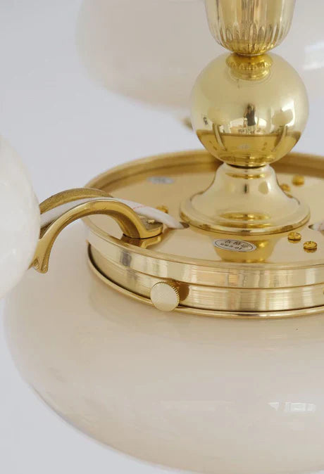 Mid-Century Scandinavian American Vintage White Opal Brass Chandelier for Living Room / bedroom