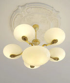 Mid-Century Scandinavian American Vintage White Opal Brass Chandelier for Living Room / bedroom
