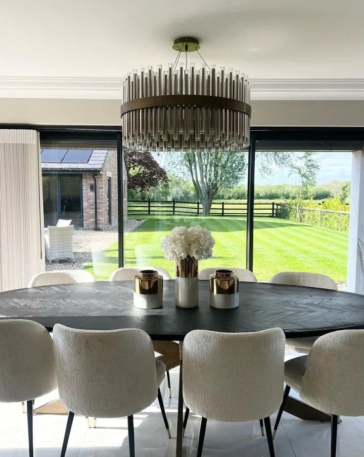 Modern Antique Brass Finish Round & Rectangle Glass Tube Chandelier – High-Quality Materials