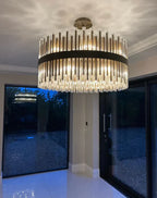 Modern Antique Brass Finish Round & Rectangle Glass Tube Chandelier – High-Quality Materials
