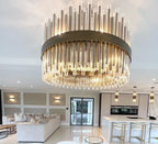 Modern Antique Brass Finish Round & Rectangle Glass Tube Chandelier – High-Quality Materials