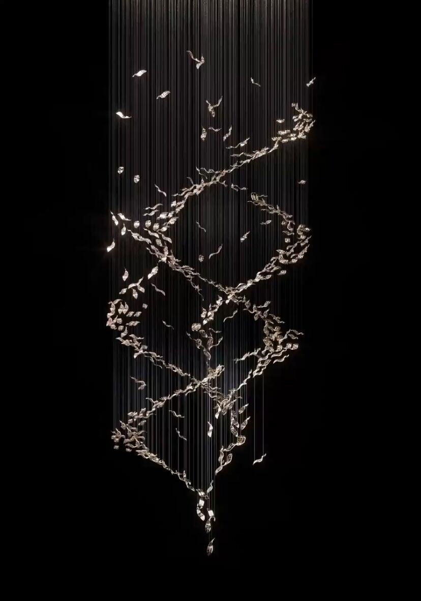 Extra Large Luxury Art Double Spiral Creative Crystal Chandelier for High-Ceiling Foyer / hallway / entryway