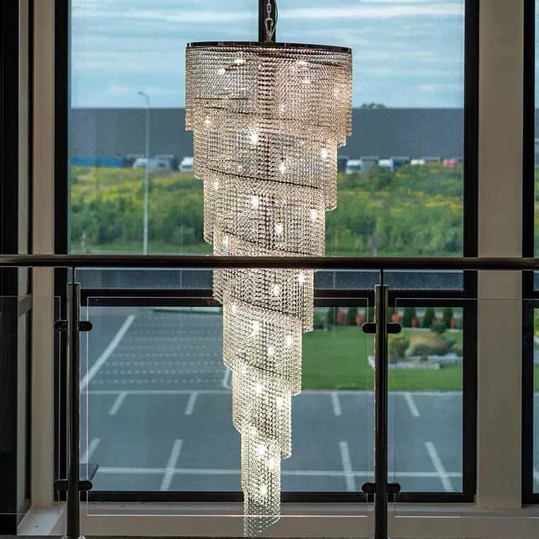 Extra Large Spiral Tiered Long Crystal Chandelier Luxury Crystal Tassel Light for Staircase / entryway