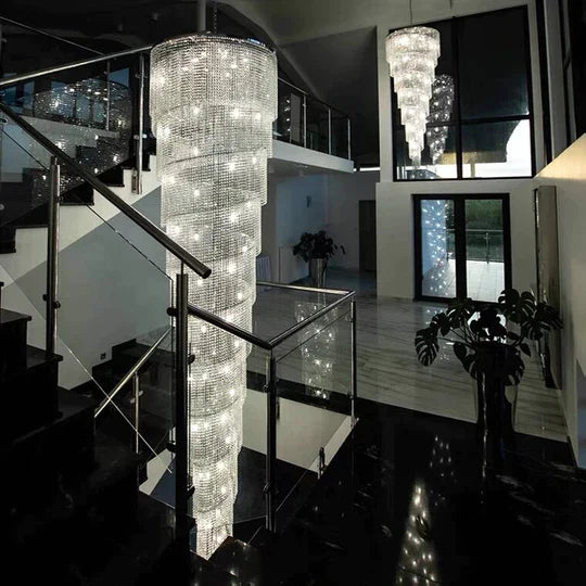 Extra Large Spiral Tiered Long Crystal Chandelier Luxury Crystal Tassel Light for Staircase / entryway