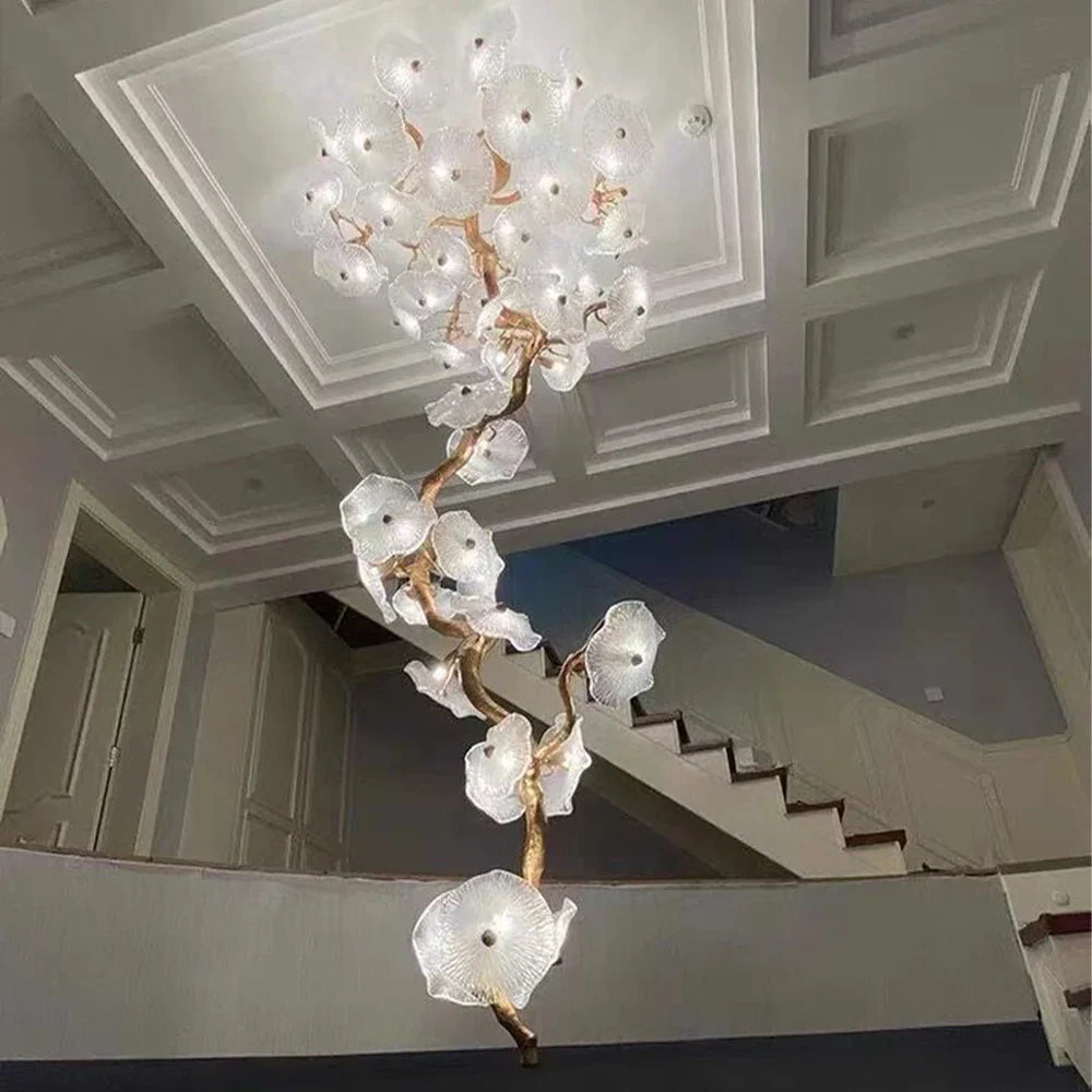 Nenufar Bonsai Staircase Crystal Chandelier for High Ceiling