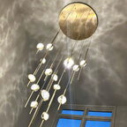 Modern Floating Galss Ball Brass Chandelier for High-Ceiling