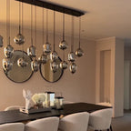 Modern Rectangular Smoky Gray Glass and Metal Chandelier for Dining Room & Kitchen Island