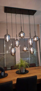 Modern Rectangular Smoky Gray Glass and Metal Chandelier for Dining Room & Kitchen Island