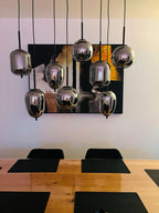Modern Rectangular Smoky Gray Glass and Metal Chandelier for Dining Room & Kitchen Island