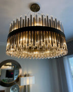 Modern Antique Brass Finish Round & Rectangle Glass Tube Chandelier – High-Quality Materials