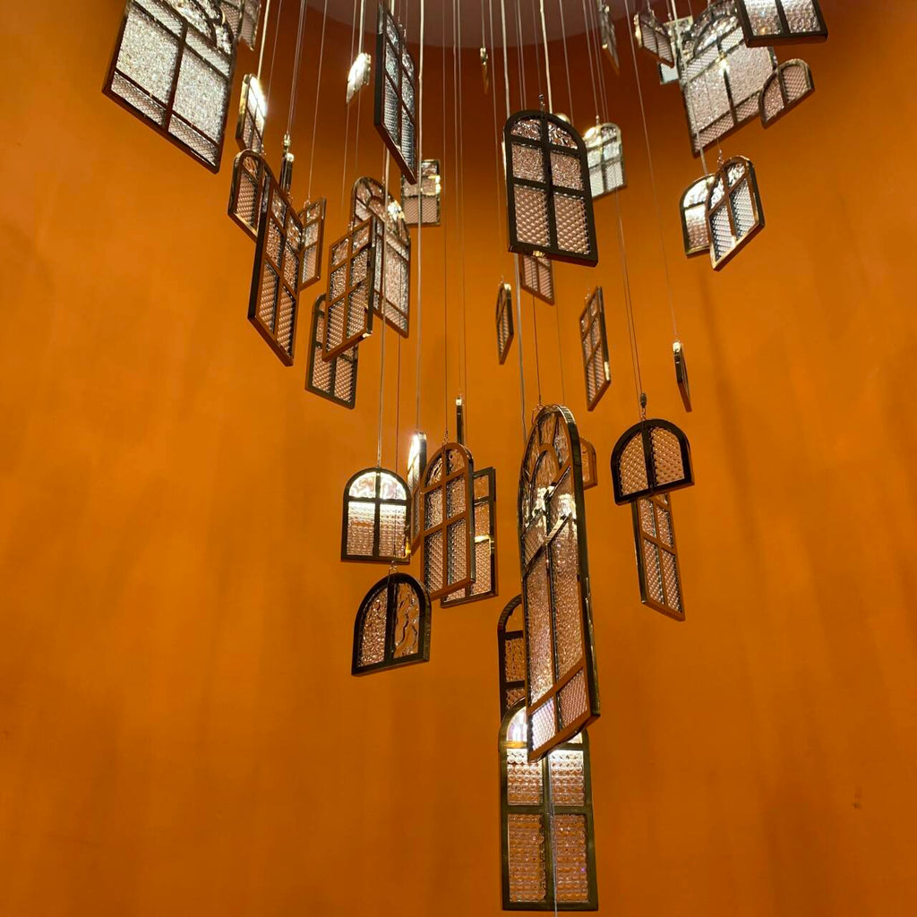 Modern Creative Round Floating Glass Windows Chandelier for Living Room / hotel / restaurant
