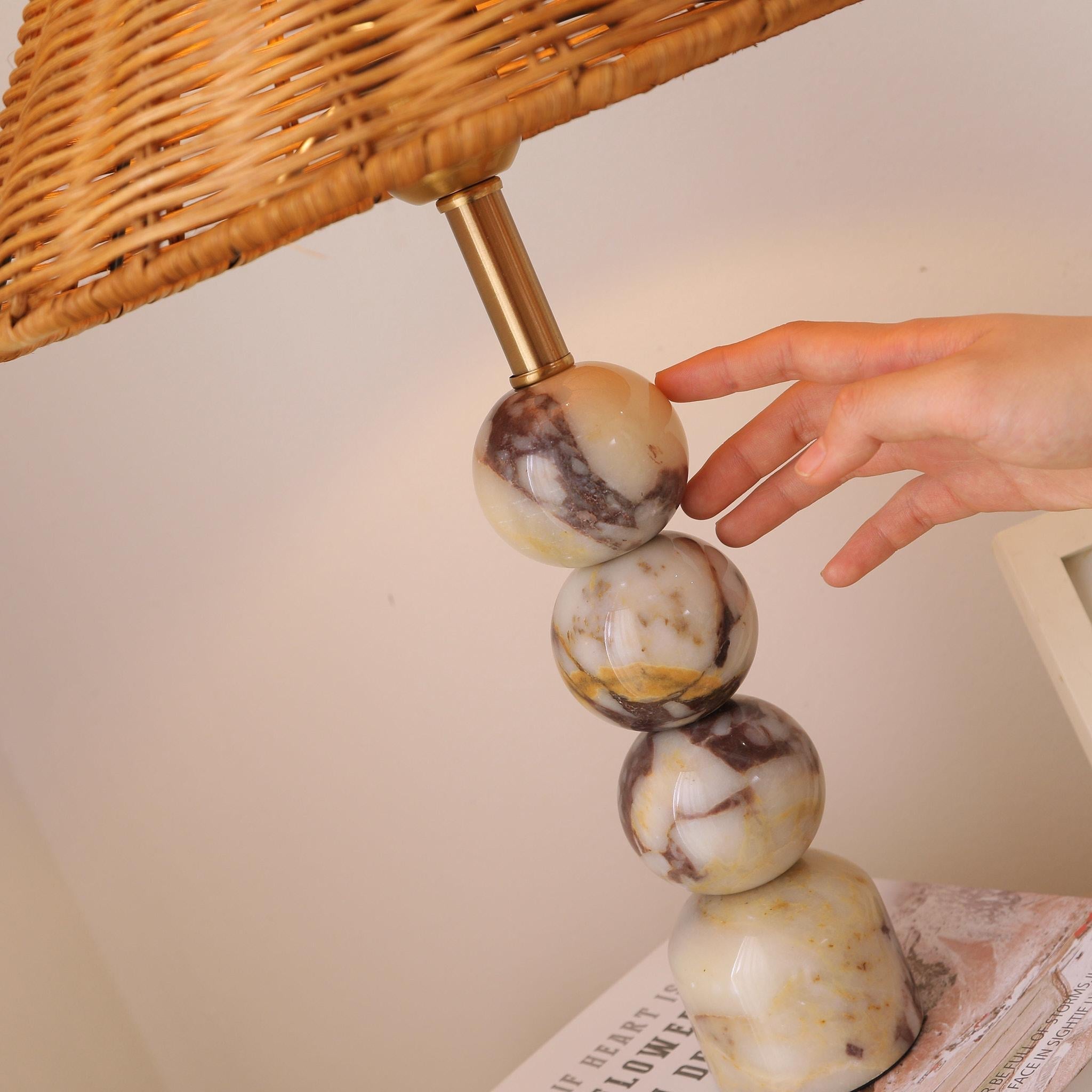 Rattan Marble Table Lamp