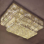 Rectangle Flush Mount Golden Crystal Chandelier Light
