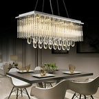 Rectangle Kitchen Island Crystal Drops Chandelier Ceiling Pendant Light for Long Dining Table