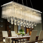Rectangle Kitchen Island Crystal Drops Chandelier Ceiling Pendant Light for Long Dining Table
