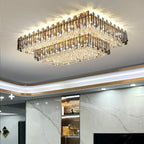 Rectangle Flush Mounted Living Room Chandelier Crystal Ceiling Light for Long Dining Table