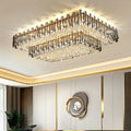 Rectangle Flush Mounted Living Room Chandelier Crystal Ceiling Light for Long Dining Table