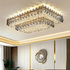 Rectangle Flush Mounted Living Room Chandelier Crystal Ceiling Light for Long Dining Table