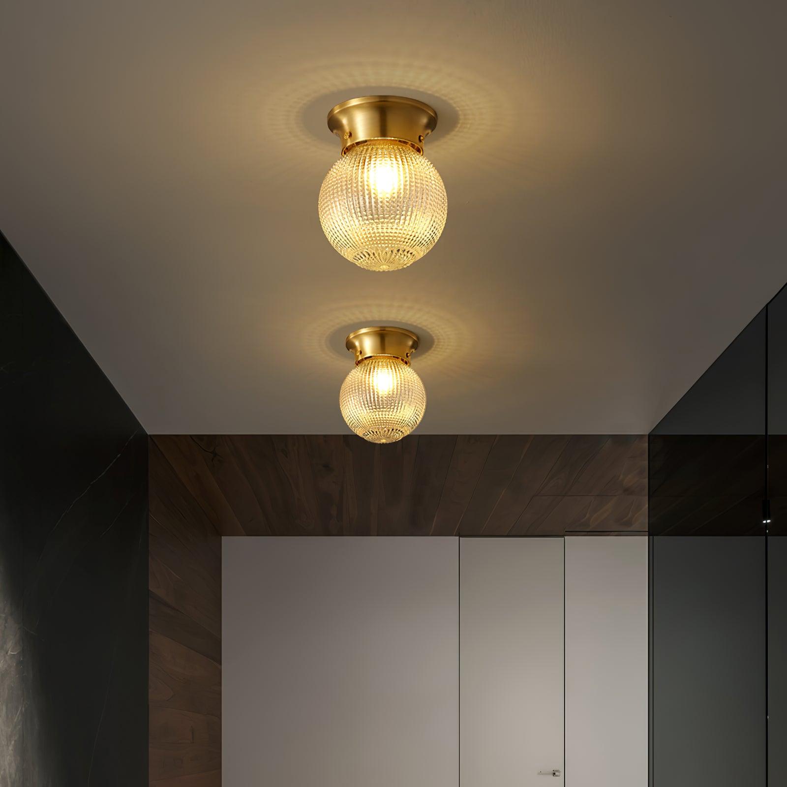 Reeded Globe Flush Ceiling Light